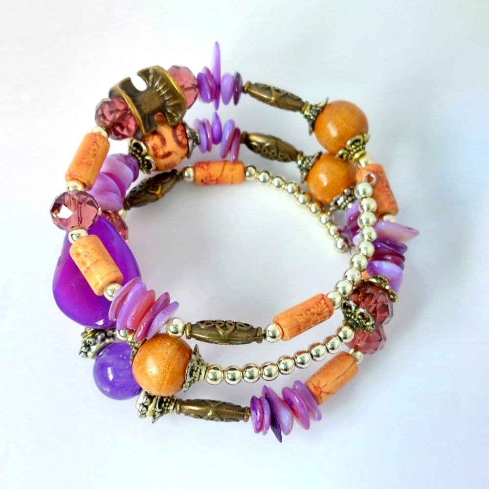✌️ Coachella-Inspired Beaded Wrap Around Braclet (Purple)